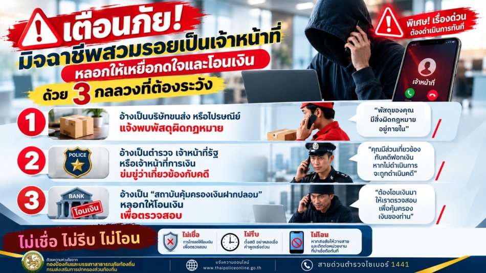 *ประชาสัมพันธ์เตือนภัยมิจฉาชีพแอบอ้างเป็นเจ้าหน้าที่*